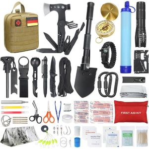 Overlevingskit voor noodgevallen met EHBO-set en multifunctioneel gereedschap - 180 stuks voor avontuur, kamperen en wandelen