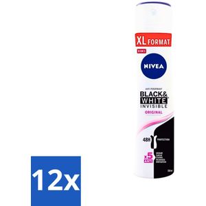 Nivea - Deospray - Invisible Black & White Original - 48 Uur Lang Werkend - 250 ml - Voordeelverpakking - 12 stuks