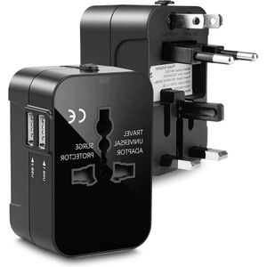 Wereldstekker Universele reisadapter met 2 USB-poorten - meer dan 150 landen - internationale reisstekker voor USA UK EU AU