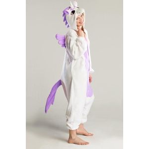 KIMU Onesie Paarse Pegasus Pak - Maat L-XL - Eenhoornpak Kostuum Eenhoorn Unicorn Wit - Jumpsuit Zacht Huispak Dierenpak Pyjama Dames Heren Festival