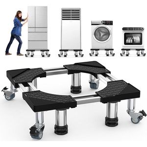Retadou - Wasmachine, sokkel onderstel met 4 poten + 4 wielen voor wasmachine, droger, koelkast, vriezer, verstelbaar roestvrij stalen platform (instelbaar: 54,5-67 cm)