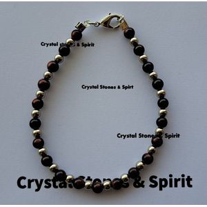 Armband Tijgeroog Rood, 4mm, zilverkleurig