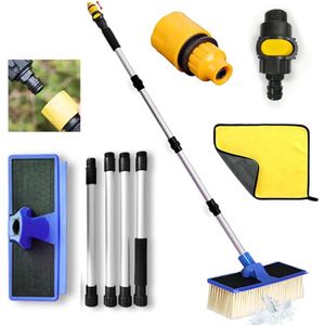 - Water Aansluiting Autowas Borstel met Handvat 168 cm - Spoelbak met Slang Aansluiting Verwijderbare Borstel voor Caravan - Wasborstel voor Auto, Vrachtwagen, Bus met Waterslang