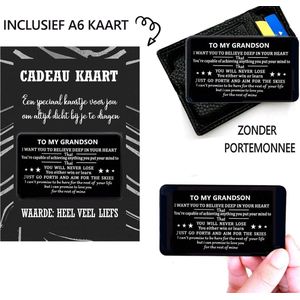 A6 kaart met metalen Credit Card cadeau kaart gift card portemonnee kaartje 8.5x5.5CM - to my grandson voor mijn kleinzoon - opa en oma kleinkind steun opsteker cadeau - ''Excl. portemonnee''