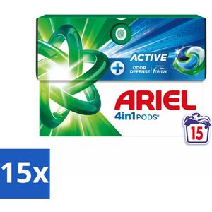 15 x Ariel - 4in1 Wasmiddel Pods - Actieve Geurbestrijding - 15 Pods - Geurverzorging - Zweetgeuren - Wasmiddel - Wasmiddel Pods - Geurverzorging Was