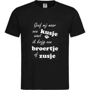 Shirt Aankondiging zwangerschap Geef mij een kusje want ik krijg een broertje of zusje | korte mouw | Zwart/wit | maat 122/128 zwangerschap aankondiging bekendmaking
