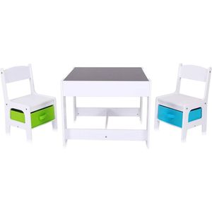 SHOP YOLO - kindertafel met 2 stoeltjes - krijtbord kinderen - kindertafel met opbergruimte - kindermeubels