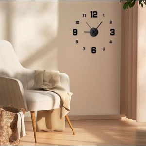 Grote Moderne Wandklok - 3D - Zwart - RVS - Breedte/Hoogte 40cm - Wandklok -