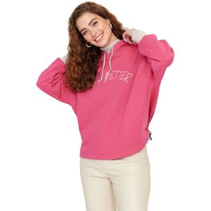 Trendyol Bruin Dik Fleece Breiwerk Met Tape Gedetailleerd Gebreid Sweatshirt Met Capuchon Twoaw22Sw1806