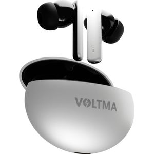 Voltma® Sonic Volt Draadloze Oordopjes - Oortjes draadloos - IPX5 waterdicht - Earpods - Earbuds Wireless Met 4 Microfoons en 8 uur Speeltijd - Bluetooth Oordopjes met Metalen Behuizing Compatibel Voor IOS en Android (Wit Metallic)