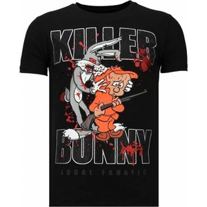Killer Bunny - Rhinestone T-shirt - Zwart