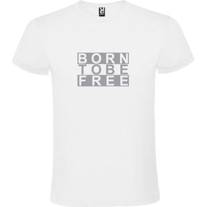 Wit  T shirt met  print van ""BORN TO BE FREE "" print Zilver size XXXXL