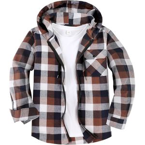 Geruit Flanellen Overhemd voor Heren met Capuchon en Rits - Lange Mouwen Hoodie voor Werk en Wandelen