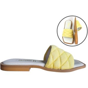 Stravers - Platte Slippers met Vierkante Neus Geel Maat 43 Dames Grote Maten Schoenen