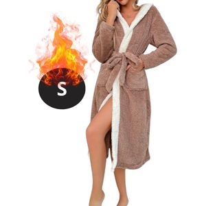Nivard Badjas Dames - Fleece - Katoen - Badstof - Sauna - Hamam - Wafel - Bathrobe - Duster - Ochtendjas - Spa - Kimono - Bruin S