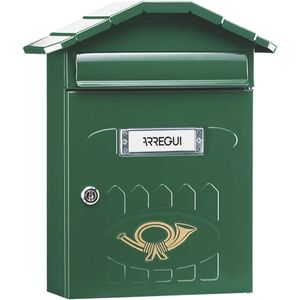Wandbrievenbus voor Buiten - Groen | M (DIN A4) Formaat met Naamplaatje en Beschermdak | Eenvoudige Montage | Robuust en Duurzaam