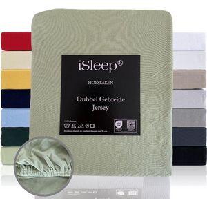 iSleep Dubbel Gebreide Jersey Hoeslaken - Hoge Hoek - Rondom Elastiek - Eenpersoons - 80/90x200 cm - Licht Groen