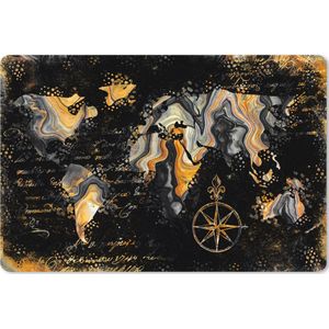 Muismat XXL - Bureau onderlegger - Bureau mat - Wereldkaart - Marmer print - Goud - 90x60 cm - XXL muismat