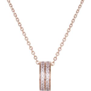 Halsketting rosegoudkleurig met dubbele ring - Zirkonia kristallen - Rosegouden ketting van Sophie Siero met ringen - met Geschenkverpakking