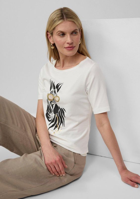 s.Oliver - T-Shirt - Met Zebra-artwork - Slanke Pasvorm - U-halslijn