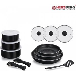 Herzberg HG-8091-15BK: 15-delige pannenset met marmercoating