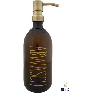 BBBLS Design Dispenser Giftset ""Savon Vaisselle"" | Bruin Glas | 500ml | RVS / Metaal Pomp Goud | Zeeppomp | Zeepdispenser | Zeephouder