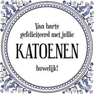 Tegeltje met Spreuk (Tegeltjeswijsheid): Van harte gefeliciteerd met jullie Katoenen huwelijk! + Kado verpakking & Plakhanger