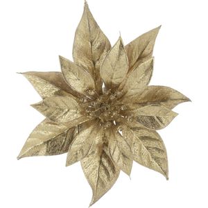 Cosy & Trendy Bloemen - kerststerren - goud glitter - op clip - 18 cm