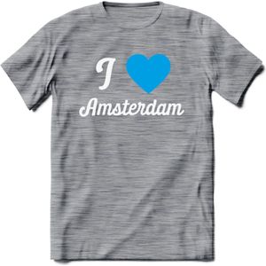 I Love Amsterdam T-Shirt | Souvenirs Holland Kleding | Dames / Heren / Unisex Koningsdag shirt | Grappig Nederland Fiets Land Cadeau | - Donker Grijs - Gemaleerd - 3XL