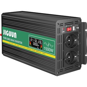 1500W omvormer 12V naar 230V - Zuivere Sinus Inverter met Draadloze Afstandsbediening, LCD-scherm en USB-oplaadpoort