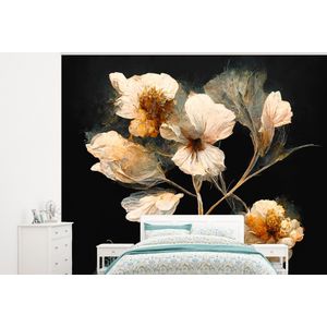 Bloemen - Zwart - Planten - Vintage - Behangpapier