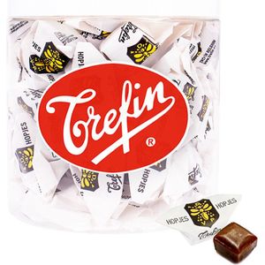 Trefin Hopjes - nostalgisch snoep met karamel en koffiesmaak - in herbruikbare bokaal - 350g