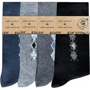 green-goose® Bamboe Herensokken - Maat 39-44 - 4 Paar - Grijs en Blauw - 85% Bamboe - Zacht, Ademend, Hypoallergeen en Comfortabel