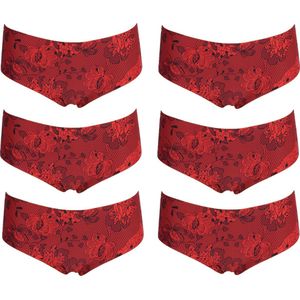 6-pack Naadloze dames Hipster 1705 J&C Rood met print - maat S