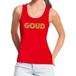 Bellatio Decorations feest tanktop voor dames goud - glitter tekst - foute party/carnaval - rood XL