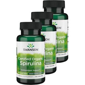 Swanson | Certified Organic Spirulina 500mg | 180 tablets | 3 stuks | 3 x 180 Capsules
