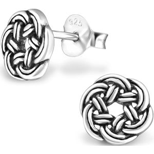 Joy|S - Zilveren Keltische oorbellen - rond gevlochten knoop - 8 mm - geoxideerd