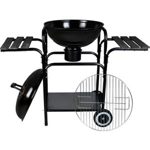 EASTWALL Charcoal Grill barbecue - BBQ met zijtafel - Mobiele houtskool barbecue - Ø 46.5 cm - RVS - Zwart
