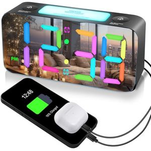 Dynamische RGB Spiegelwekker met 2 Alarmen en USB Oplader