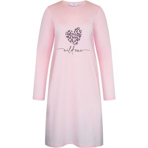Gaubert Essential Dames Nachthemd Lange Mouw - Premium Gekamd Katoen - Wild One Panterprint - Roze - Maat S - GB-6809