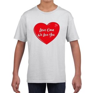 Lieve oma we love you t-shirt wit met rood hartje voor kinderen - jongens en meisjes - t-shirt / shirtje 134/140