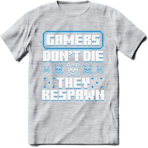 Gamers don't die pixel T-shirt | Blauw | Gaming kleding | Grappig game verjaardag cadeau shirt Heren – Dames – Unisex | - Licht Grijs - Gemaleerd - XXL