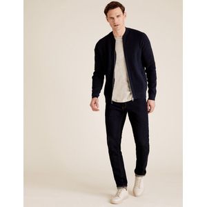 Soul Star Lichtgewicht katoen Gebreid Herenvest met rits in Bomberstijl Marineblauw Maat - M