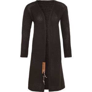 Knit Factory Luna Lang Gebreid Vest Donkerbruin - Gebreide dames cardigan - Lang vest tot over de knie - Donkerbruin damesvest gemaakt uit 30% wol en 70% acryl - Grote maat - 50/52