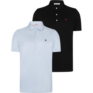 Felix Hardy Polo Shirt Korte Mouw Katoenen Pique 2 Pack Heren Zwart-Lichtblauw - M