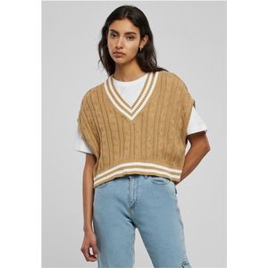 Urban Classics - Cropped Knit College Slipover Trui - Beige - Gebreid