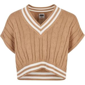 Urban Classics - Cropped Knit College Slipover Crop Sweater/Trui - XL - Beige