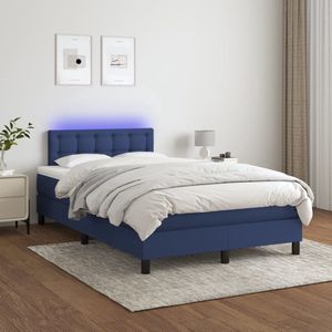 The Living Store Boxspring 120x200 cm - Met LED verlichting - Blauw stoffen bed met verstelbaar hoofdbord - Duurzaam materiaal - Pocketvering matras - Huidvriendelijk topmatras