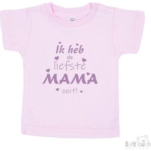 Soft Touch T-shirt Shirtje Korte mouw ""Ik heb de liefste mama ooit!"" Unisex Katoen Roze/lila Maat 62/68