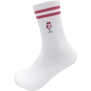 3 paar geborduurde sokken, dames tennissokken - leuke sportsokken - witte halfhoge sokken - kledingaccessoires, Roze